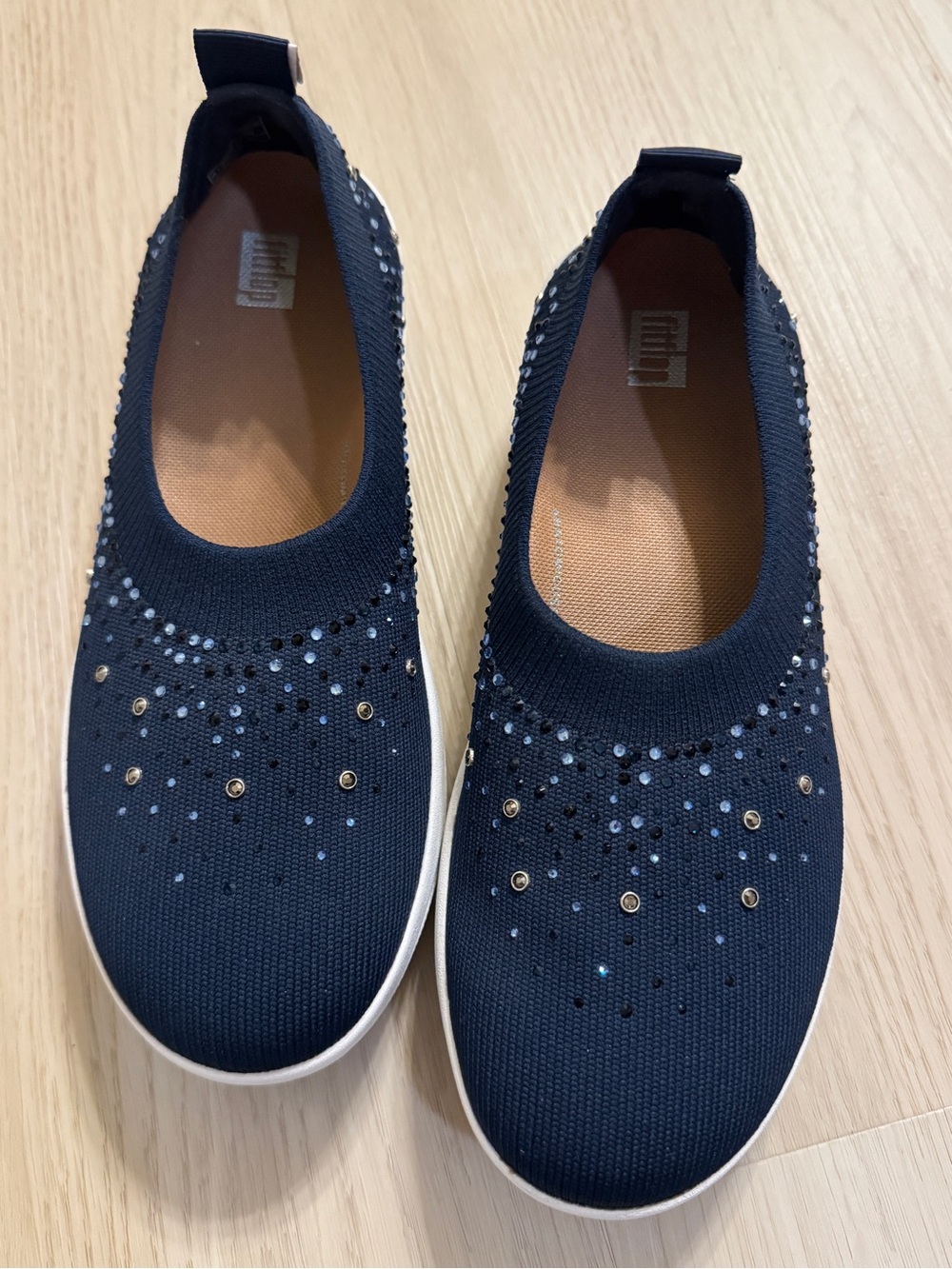 FitFlop Uberknit Ombre Crystal Slip On Ballet Flats Navy Rhinestone ballerina - Picture 1 of 9